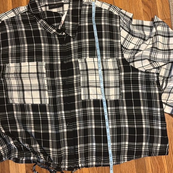 Lane Bryant Women’s Blouse Button Down Black White Monochrome Plaid Shirt - Picture 12 of 13